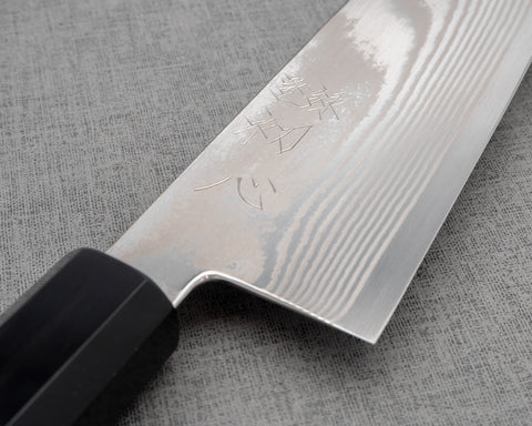 Hatsukokoro "Ginsou" Ginsan (Silver #3) Damascus 180mm Bunka with Teak Buffalo Horn Handle