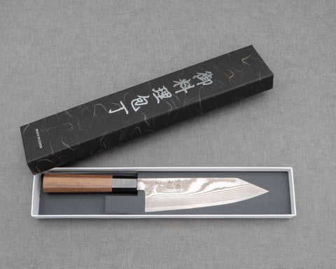 Hatsukokoro "Ginsou" Ginsan (Silver #3) Damascus 180mm Bunka with Teak Buffalo Horn Handle