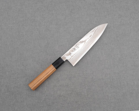 Hatsukokoro "Ginsou" Ginsan (Silver #3) Damascus 180mm Santoku with Teak Buffalo Horn Handle