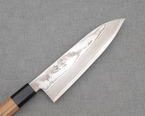 Hatsukokoro "Ginsou" Ginsan (Silver #3) Damascus 180mm Santoku with Teak Buffalo Horn Handle