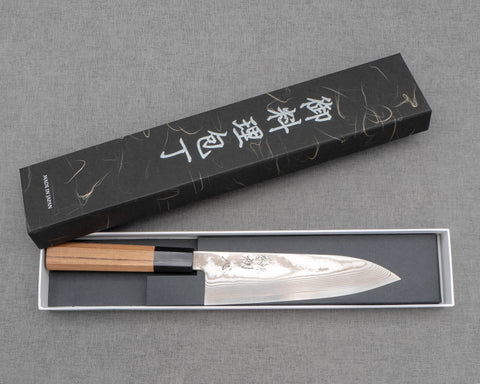 Hatsukokoro "Ginsou" Ginsan (Silver #3) Damascus 180mm Santoku with Teak Buffalo Horn Handle