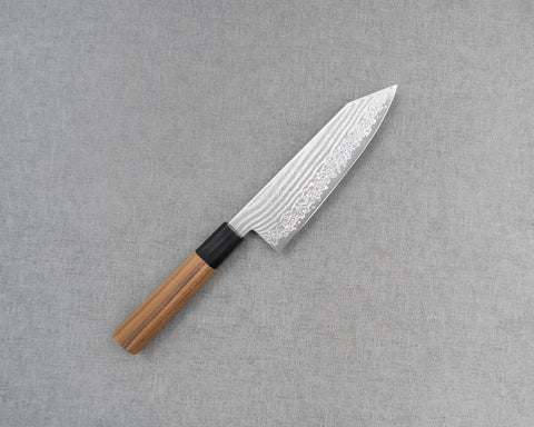 Hatsukokoro ATS-34 Nickel Damascus 180mm Bunka with Teak Buffalo Horn Handle