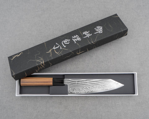 Hatsukokoro ATS-34 Nickel Damascus 180mm Bunka with Teak Buffalo Horn Handle