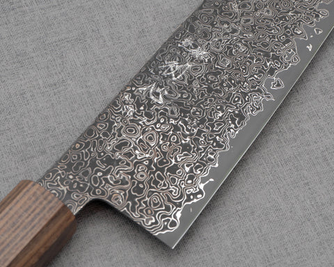 Photo of Hatsukokoro "Saihyo" R2/SG2 Damascus Kurosome 180mm Santoku