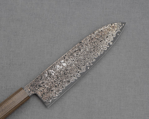 Photo of Hatsukokoro "Saihyo" R2/SG2 Damascus Kurosome 180mm Santoku