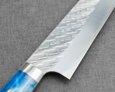Takeshi Saji STRIX Mirror Tsuchime 210mm Gyuto with Sea Wave Acrylic Handle