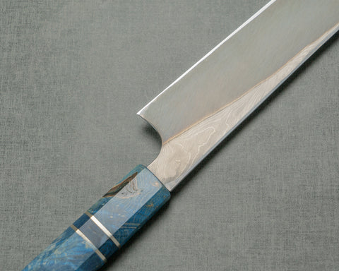 Nigara Aogami #2 Migaki Twisted Mirror Damascus 270mm Kirisuke Yanagiba with Blue Stabilized Wood Handle