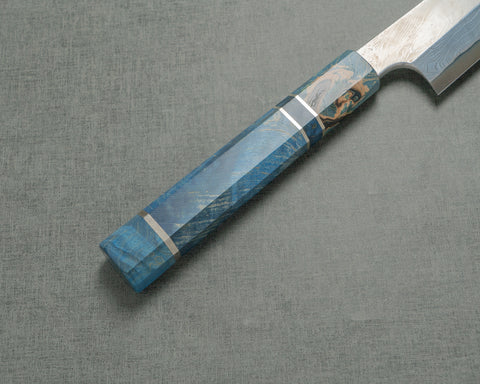 Nigara Aogami #2 Migaki Twisted Mirror Damascus 270mm Kirisuke Yanagiba with Blue Stabilized Wood Handle