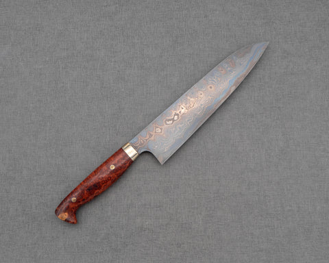 Nigara Aogami #2 / Shirogami #2 Coreless Damascus Kurosome 240mm Gyuto with Western Rosewood Handle