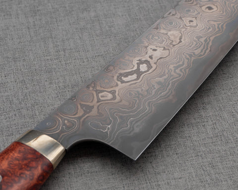 Nigara Aogami #2 / Shirogami #2 Coreless Damascus Kurosome 240mm Gyuto with Western Rosewood Handle