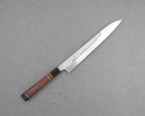 Nigara Mizu-Honyaki Aogami #2 "Mount Fuji" 270mm Yanagiba with Mahogany Triple-Ginmaki Buffalo Horn Handle