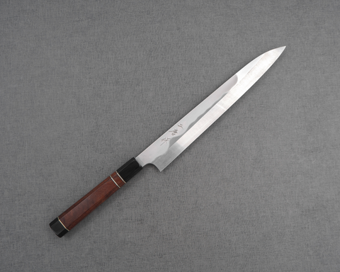 Nigara Mizu-Honyaki Aogami #2 "Mount Fuji" 270mm Yanagiba with Mahogany Triple-Ginmaki Buffalo Horn Handle