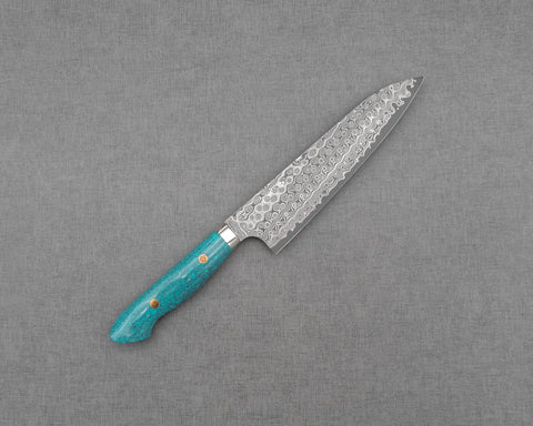 Nigara "Anmon" R2/SG2 49 Layers Kurosome Damascus 210mm Gyuto with Green Turquoise Handle