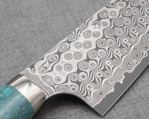 Nigara "Anmon" R2/SG2 49 Layers Kurosome Damascus 210mm Gyuto with Green Turquoise Handle