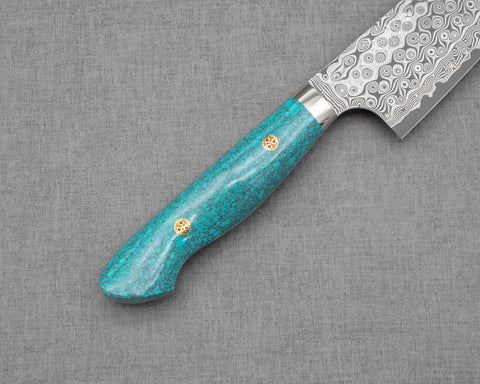 Nigara "Anmon" R2/SG2 49 Layers Kurosome Damascus 210mm Gyuto with Green Turquoise Handle