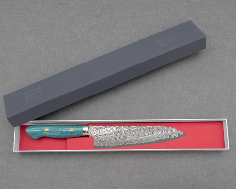 Nigara "Anmon" R2/SG2 49 Layers Kurosome Damascus 210mm Gyuto with Green Turquoise Handle