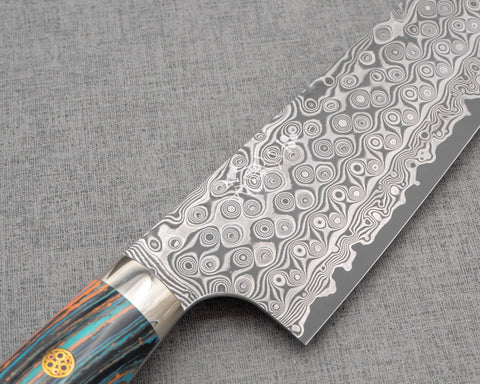 Nigara "Anmon" R2/SG2 49 Layers Kurosome Damascus 210mm Gyuto with Turquoise Timber Handle