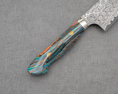 Nigara "Anmon" R2/SG2 49 Layers Kurosome Damascus 210mm Gyuto with Turquoise Timber Handle