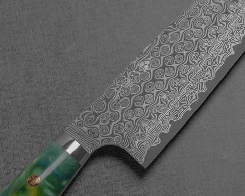 Nigara "Anmon" R2/SG2 49 Layers Kurosome Damascus 240mm Gyuto with Polished Emerald Tempest Acrylic Handle