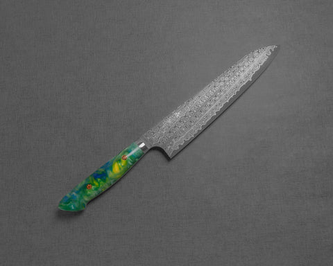 Nigara "Anmon" R2/SG2 49 Layers Kurosome Damascus 240mm Gyuto with Polished Emerald Tempest Acrylic Handle