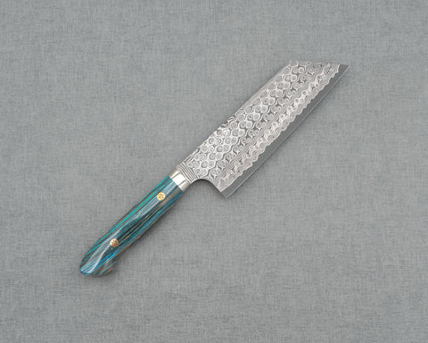 Nigara "Anmon" R2/SG2 49 Layers Kurosome Damascus 165mm Kiritsuke Nakiri with Turquoise Timber Handle