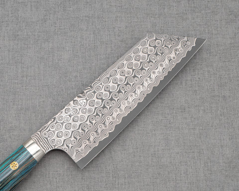 Nigara "Anmon" R2/SG2 49 Layers Kurosome Damascus 165mm Kiritsuke Nakiri with Turquoise Timber Handle