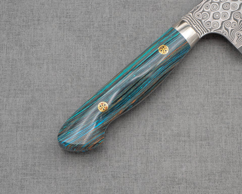 Nigara "Anmon" R2/SG2 49 Layers Kurosome Damascus 165mm Kiritsuke Nakiri with Turquoise Timber Handle