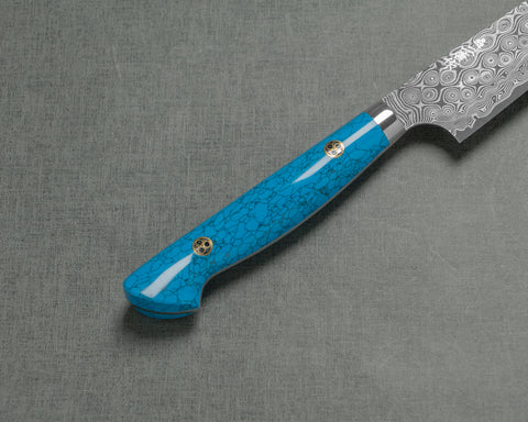 Nigara "Anmon" R2/SG2 49 Layers Kurosome Damascus 135mm Petty with Blue Turquoise Handle