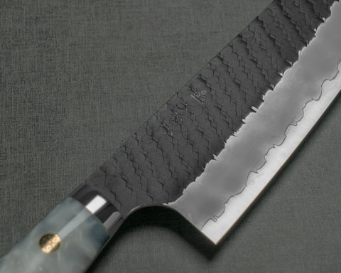 Nigara R2/SG2 Tsuchime Kurouchi 165mm Santoku with Polished Acrylic Glacier Veil Handle