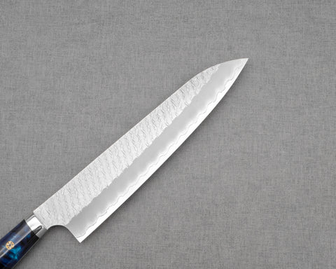 Nigara R2/SG2 Matt Migaki Tsuchime 240mm Gyuto with Polished Azure Sea Acrylic Handle
