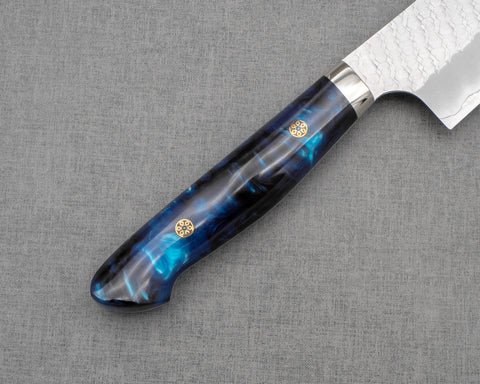 Nigara R2/SG2 Matt Migaki Tsuchime 240mm Gyuto with Polished Azure Sea Acrylic Handle