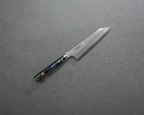 Nigara R2/SG2 Matt Migaki Tsuchime 135mm Honesuki with Polished Twilight Blue Acrylic Handle