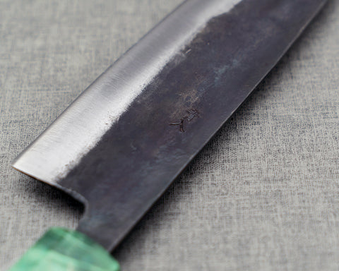 Naru “Hatsukou Series” Ryky x Taku Edition Aogami #2 Kurouchi 165mm Bunka with Emerald Swirl Green Stabilized Wood Handle