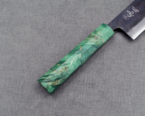 Naru “Hatsukou Series” Ryky x Taku Edition Aogami #2 Kurouchi 165mm Bunka with Emerald Swirl Green Stabilized Wood Handle