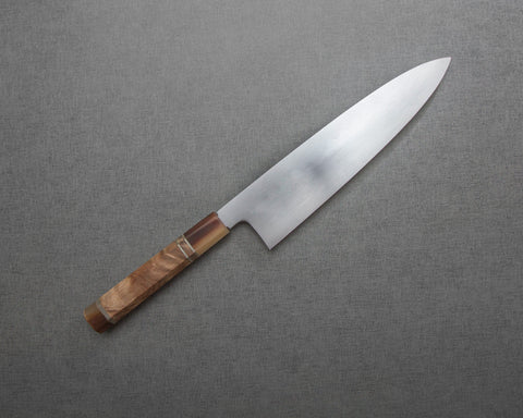 Kenji Togashi Shirogami #2 Mizu-Honyaki Ripple 240mm Gyuto with Camphor Wood Buffalo Horn Handle