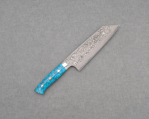 Takeshi Saji R2/SG2 Black Damascus 180mm Bunka with Blue Turquoise Handle