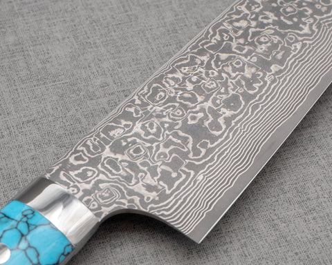 Takeshi Saji R2/SG2 Black Damascus 180mm Bunka with Blue Turquoise Handle