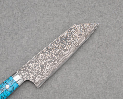 Takeshi Saji R2/SG2 Black Damascus 180mm Bunka with Blue Turquoise Handle