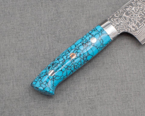 Takeshi Saji R2/SG2 Black Damascus 180mm Bunka with Blue Turquoise Handle