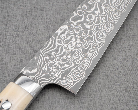 Takeshi Saji R2/SG2 Black Damascus 180mm Bunka with White Stag Bone Handle