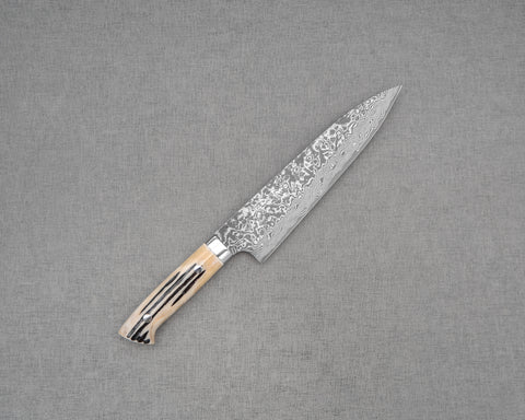 Takeshi Saji R2/SG2 Black Damascus Gyuto with White Stag Bone Handle