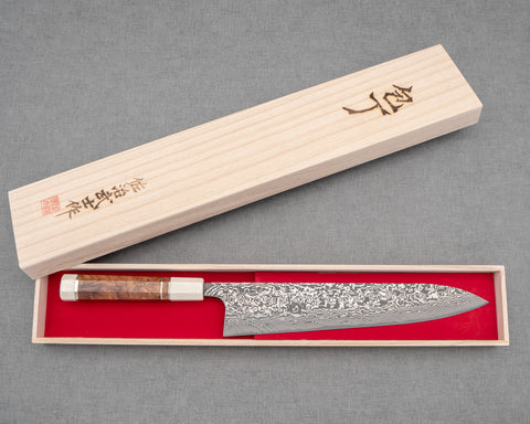 Takeshi Saji R2/SG2 Black Damascus 270mm Gyuto with Ivory / Rosewood Handle
