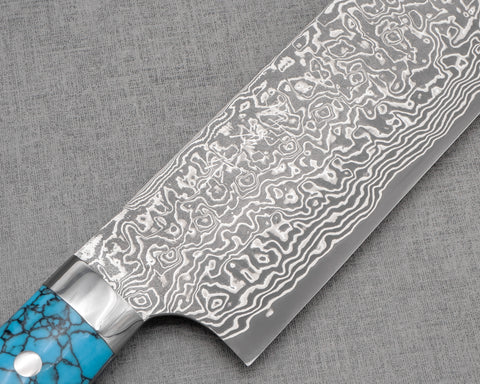 Takeshi Saji R2/SG2 Black Damascus 165mm Nakiri with Blue Turquoise Handle