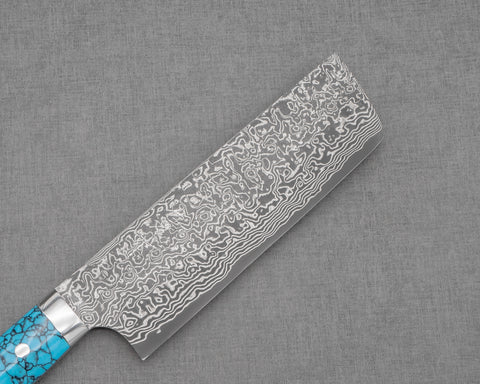 Takeshi Saji R2/SG2 Black Damascus 165mm Nakiri with Blue Turquoise Handle