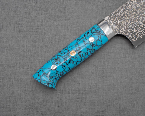 Takeshi Saji R2/SG2 Black Damascus 165mm Nakiri with Blue Turquoise Handle