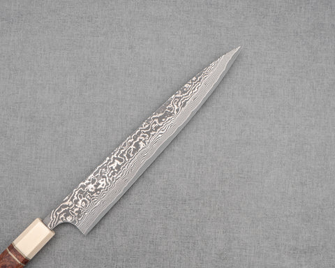 Takeshi Saji R2/SG2 Black Damascus 240mm Sujihiki with Ivory / Rosewood Handle