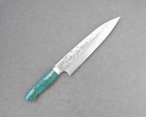 Takeshi Saji SRS13 Migaki Tsuchime Gyuto with Green Turquoise Handle