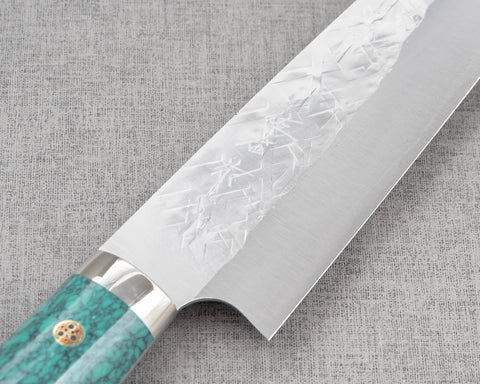 Takeshi Saji SRS13 Migaki Tsuchime Gyuto with Green Turquoise Handle