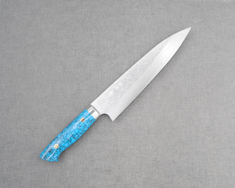 Takeshi Saji SRS13 Migaki Tsuchime Gyuto with Blue Turquoise Handle