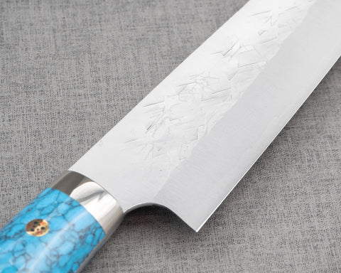 Takeshi Saji SRS13 Migaki Tsuchime Gyuto with Blue Turquoise Handle